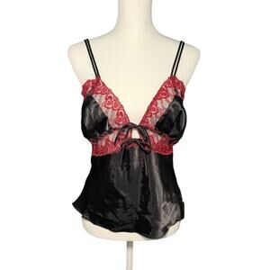 Secret Treasures Black and Red Satin Lace Up Cami Top Size Medium